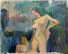 Bathers In Landscape Cubist Oil On Canvas 16x20 Original