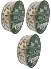 3Pack Kirkland Wire Edged Ivory Ribbon with Green Holly Leaves 50 yards X 1.5 in