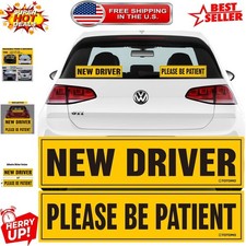 Large Reflective New Driver Car Sign - 2 Pack of 12x3 Adhesive Safety Stickers