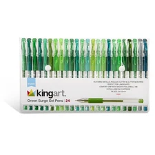 KingArt Studio Green Gel Pens 24 Pack 1mm 2mm Soft Grip Acid Free Art Supplies