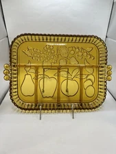 Vintage Indiana Glass Relish Tray Fruit 5 Parts Divided Amber 12 3/4" Long