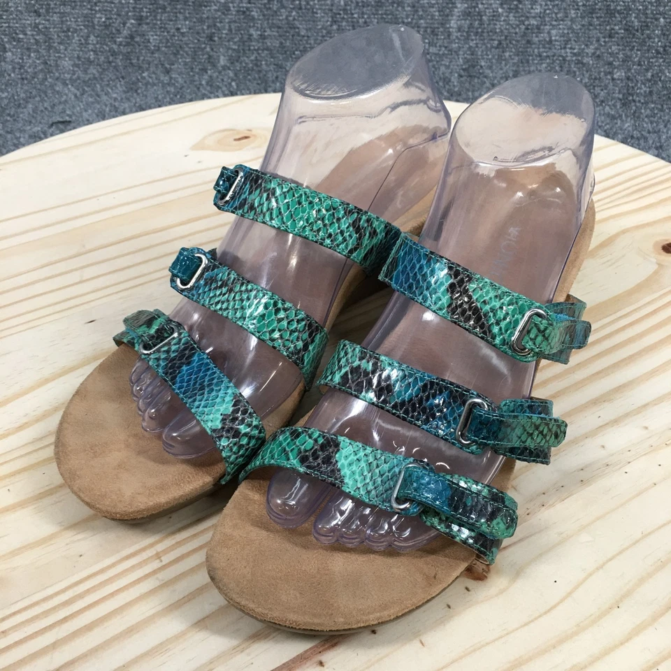 Vionic Sandals Womens 9 Dwyn Snake Print Slip On Wedge Slide Green Faux Leather - Image 3 of 4