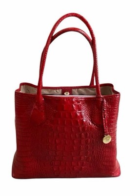 Brahmin Anytime Croc Embossed Red Genuine Leather Medium Tote