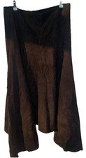 Jaeger skirt 100% Suede Leather chocolate brown asymmetric lined midi size 14