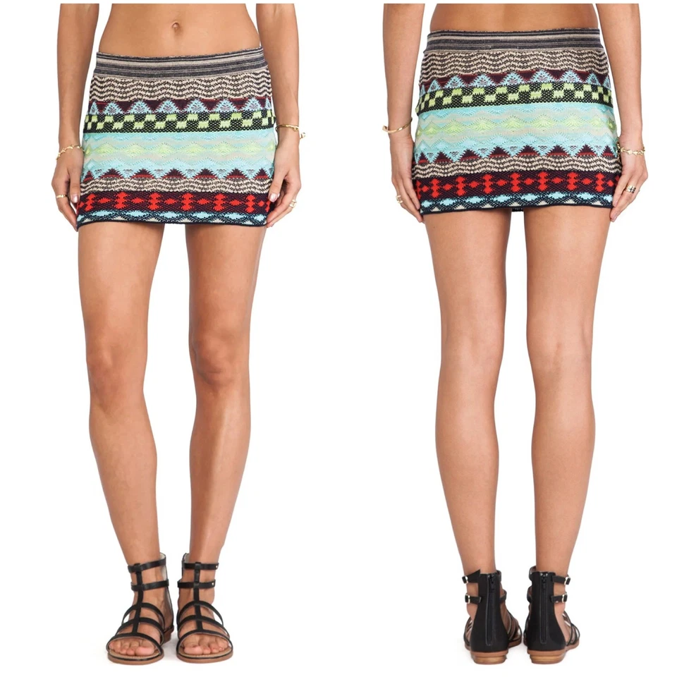 GODDIS NUEVO CON ETIQUETAS Kana Sunny Isles Boho Tejido Mini Falda Talla M/L Rosa Azul Teal Foto 2 de 4