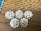5 - .90% Silver Half $, 3-Franklin,2-Kennedy, Uncertified & Circulated