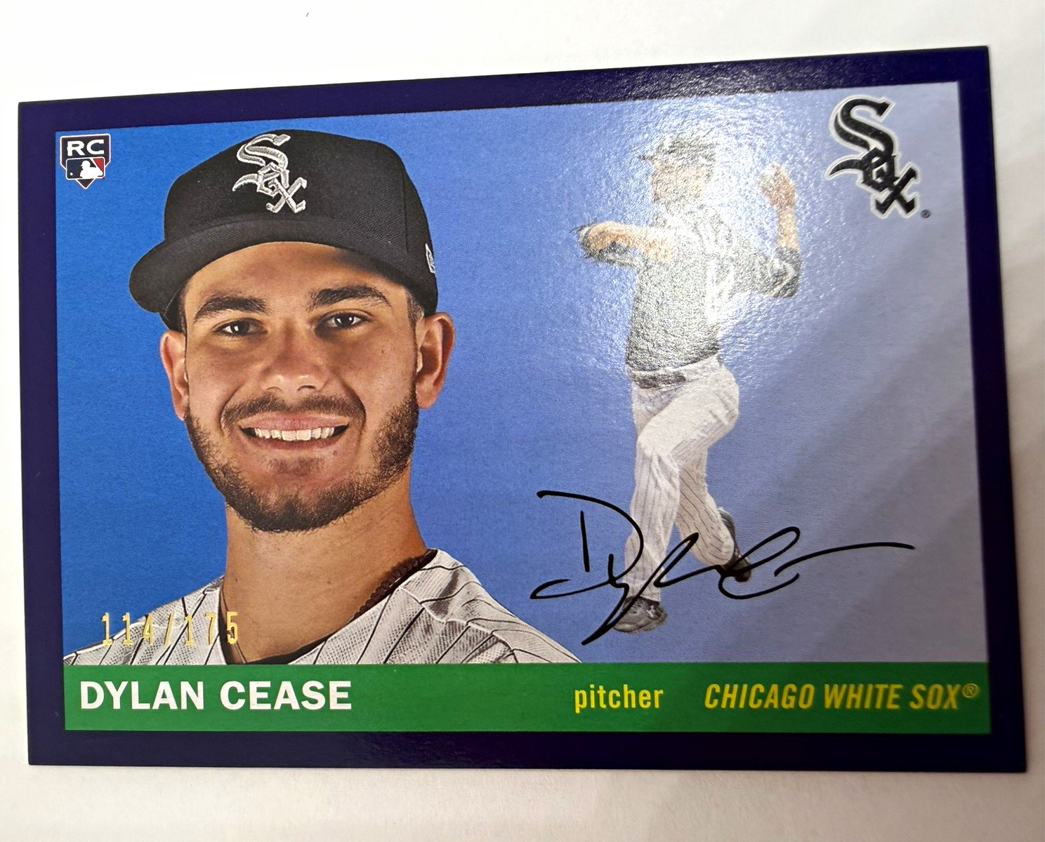 Topps 2020 Archives 1955 Topps Dylan Cease RC Auto Purple /175 #18 Sox