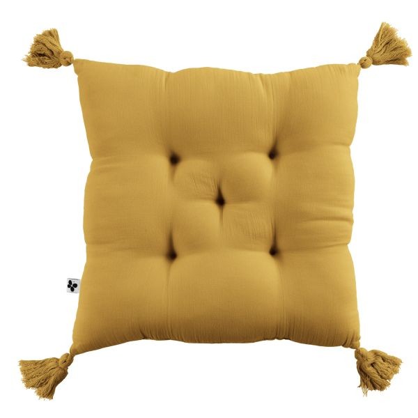 Coussin de chaise 40x40 gaze de coton Gaïa safran, une touche de douceur poétique chez vous