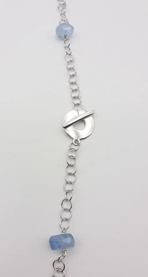 Collana acquamarina argento 925 chiusura a T gioiello donna catena - Immagine 2 di 4