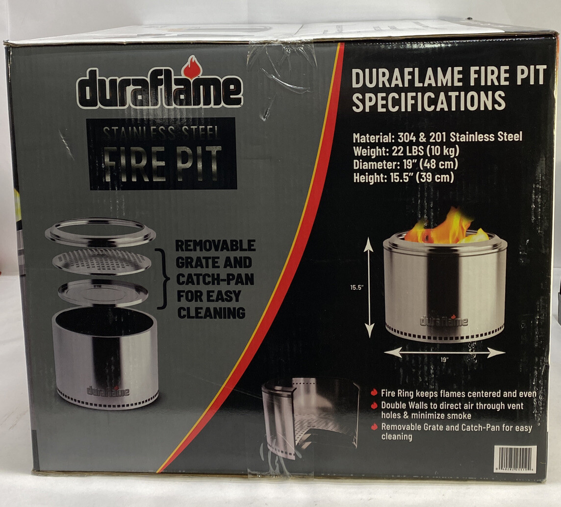 Duraflame 19" Fire Pit, Low Smoke EasytoClean Fire Pit, Stainless