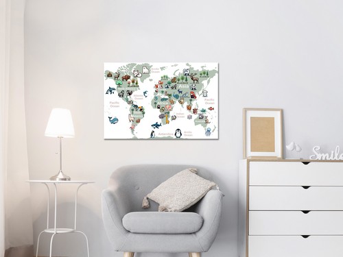 Kids World map Educational Animals Continents Oceans Mounted canvas/ print only - Picture 3 of 10