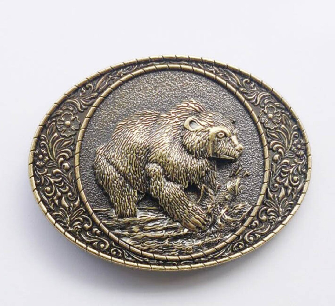 Western Belt Buckle for Men Women Cowboy Rodeo Vintage Style Wear Bear & Buffalo
