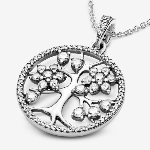New 100% Genuine Authentic Pandora Sparkling Family Tree Necklace 390384CZ-75cm - Picture 3 of 7