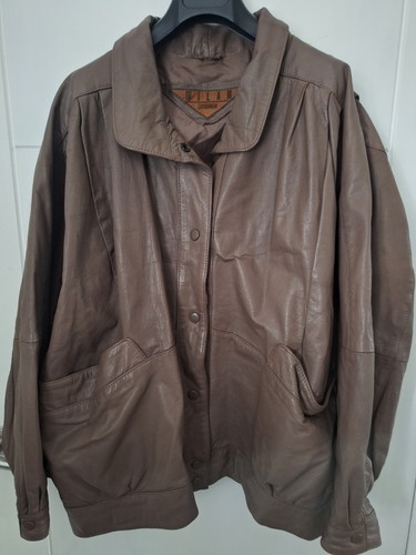 Vintage Womens Milan Leather Light Brown Jacket Uk Size 22 Large Front Pockets
