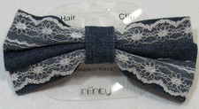 Hair Bow Barrette Denim Lace Vintage New