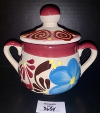 Talavera or Tonala Pottery Mexico Handled Sugar Bowl with Lid Floral