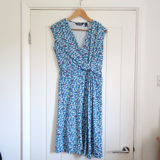 Lands' End Dress Womens Blue Fish Print Wrap Modest Beachy Summer Stretch - S