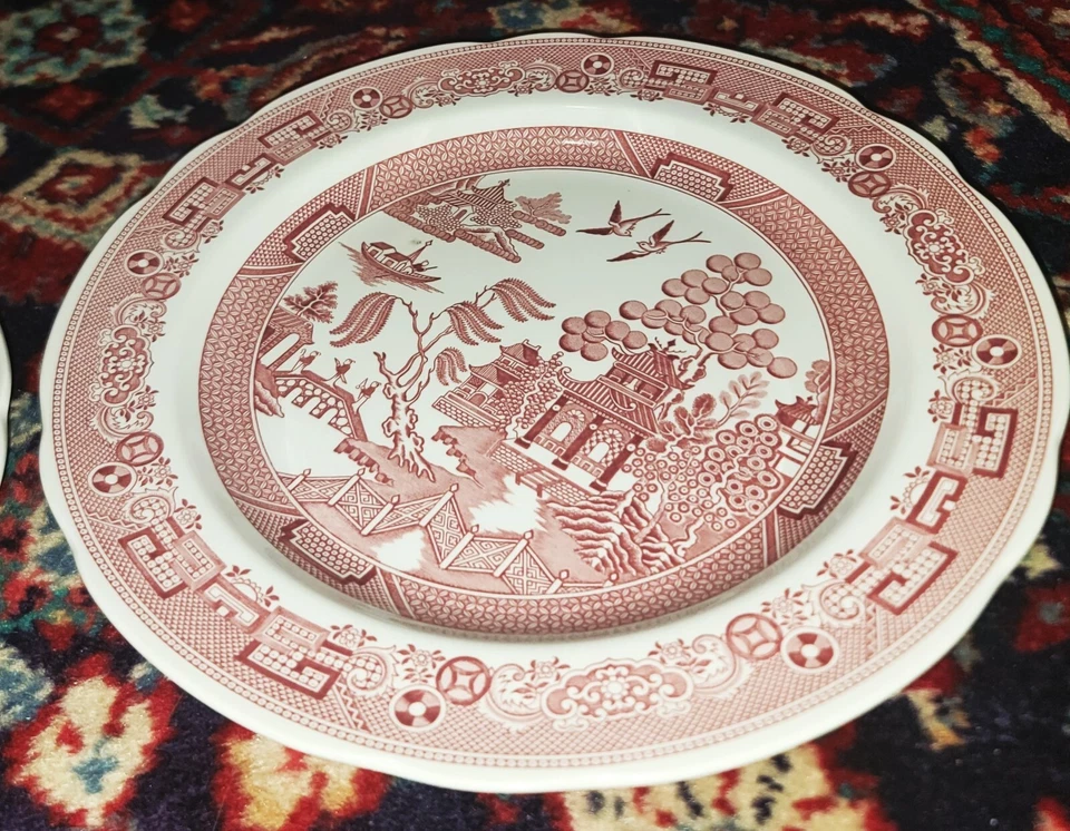Spode England Archive Collection Georgian Series Willow Dinner Plate 10.5” Red - Image 3 of 4