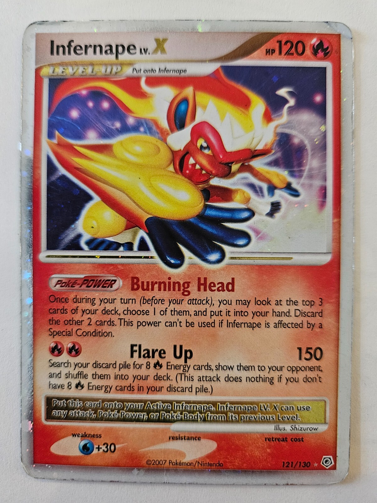 Infernape LV.X 121/130 Diamond & Pearl Holo, U.RARE 2007 Pokemon GD-VG See pics