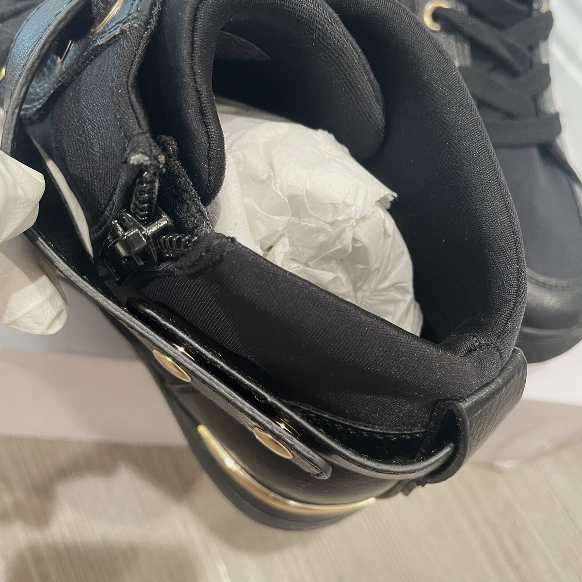 Aldo Women's Y2K Black Mid-Top Sneakers Zip Buckle Lace Up