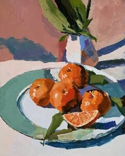Tangerines. Still life. ORIGINAL IMPASTO, PALETTE KNIFE OIL PAINTING.