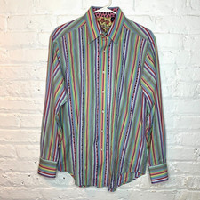Robert Graham Mens Medium Multicolor Flip Cuff Striped Shirt LS Button Front
