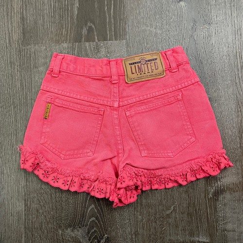 Limited Jeans Girls Short Shorts Coral Pink Lace Trim Denim Made in USA Size 8 - Picture 5 of 5