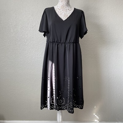 Bloomchic Plus Size Satin Dress 1X Scallop Eyelet Hem Romantic Graduation Resort