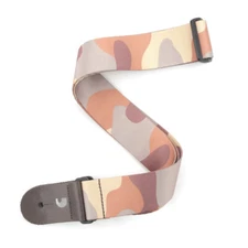 D'Addario Camo Brown Woven Guitar Strap - leather end