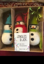 Jingle & Joy Set 3 Ornaments Felt Snowmen Boxed