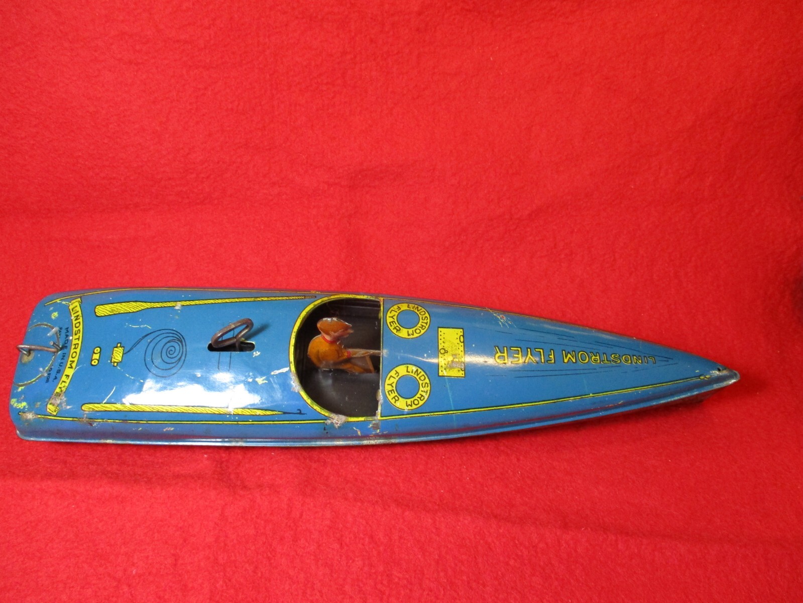 (2) Vintage Lindstrom Metal Toy Boats one hydroplane, on clockwork race