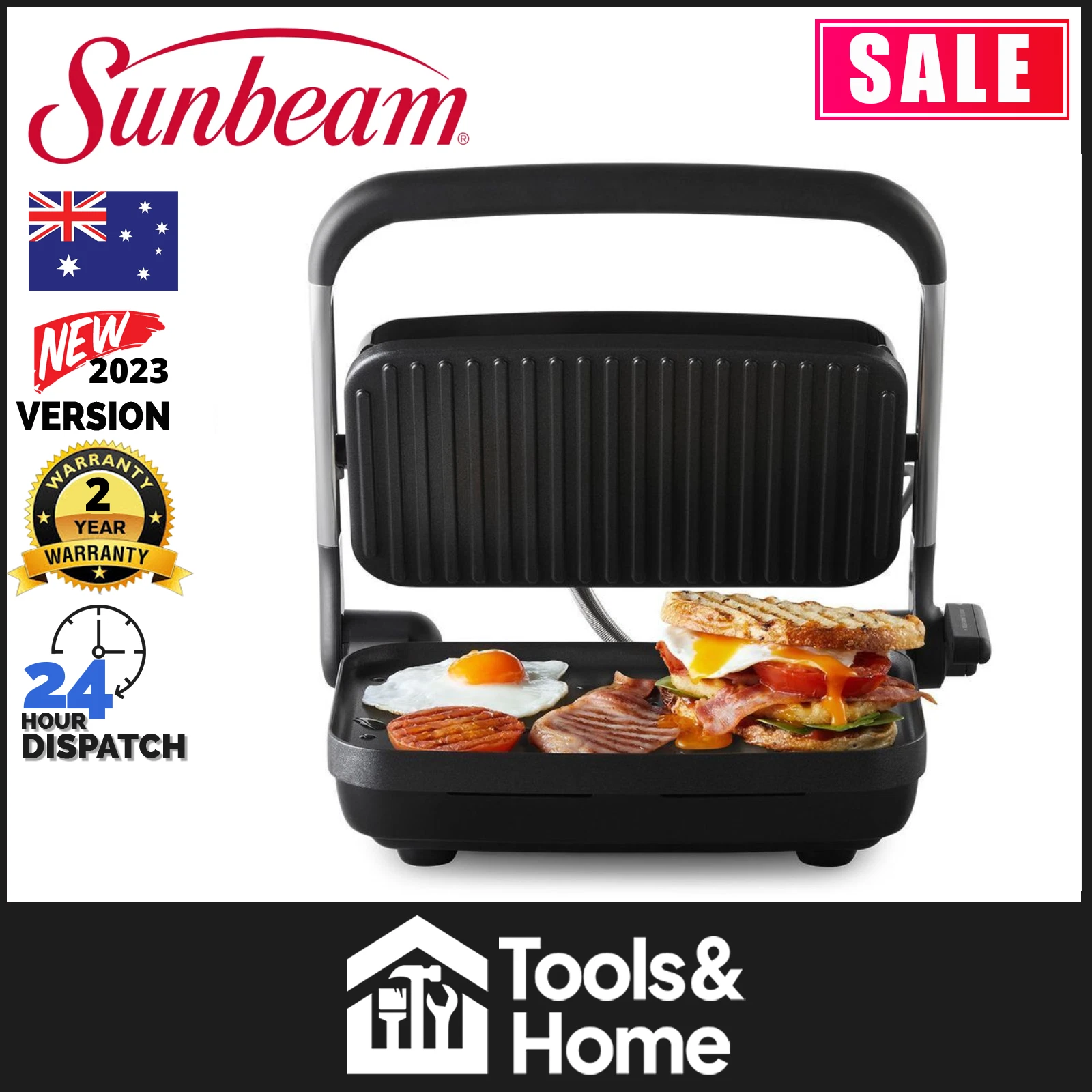 Sunbeam Cafe Style 2 Slice Press & Grill Sandwich Maker GRM2000SS