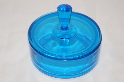 New Martinsville Peacock Blue Powder Box 4 3/8" x 3 1/2" - Picture 5 of 12