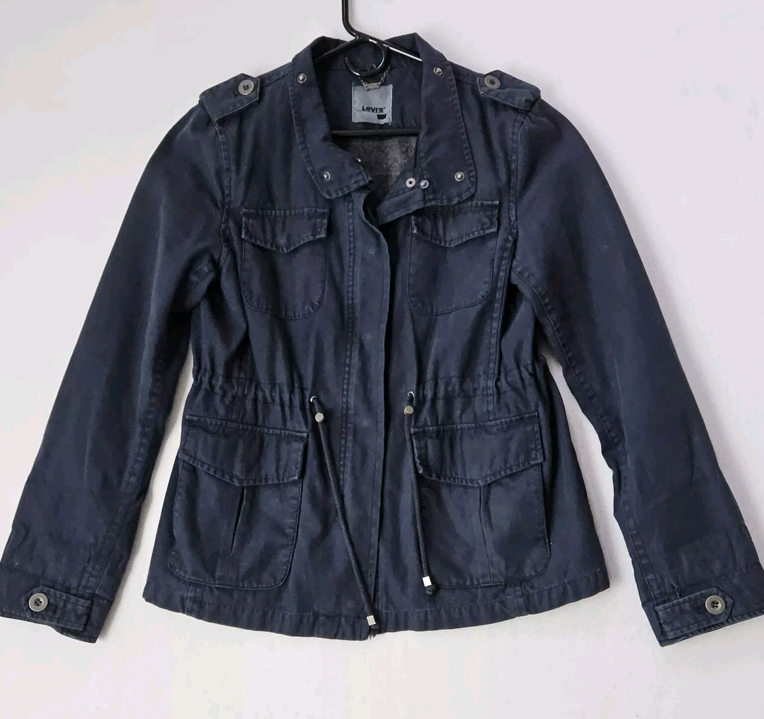 Levis Denim Utility Jacket Womens Sz M Flannel Lined Zip Snap Button Blue