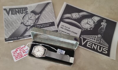 1950 VENUS 35mm Stainless Venus 202 19J INCABLOC ORGNL BOX Milanese Band SERVICE