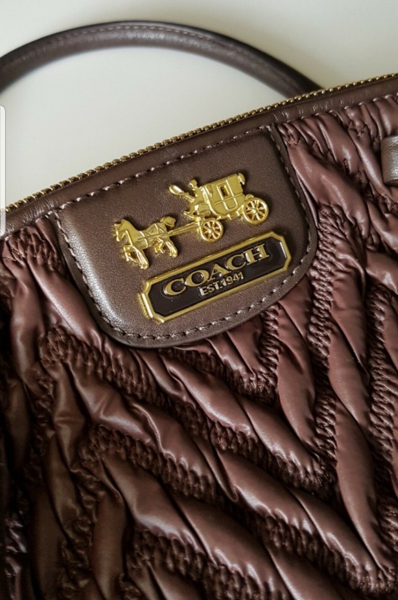 COACH MADISON CHEVRON QUILTED NYLON LEATHER SATCHEL BAG BROWN | eBay