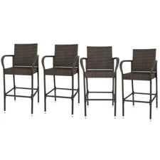 4PCS Rattan Wicker Barstool Brown Furniture Bar Stool Indoor Outdoor Patio