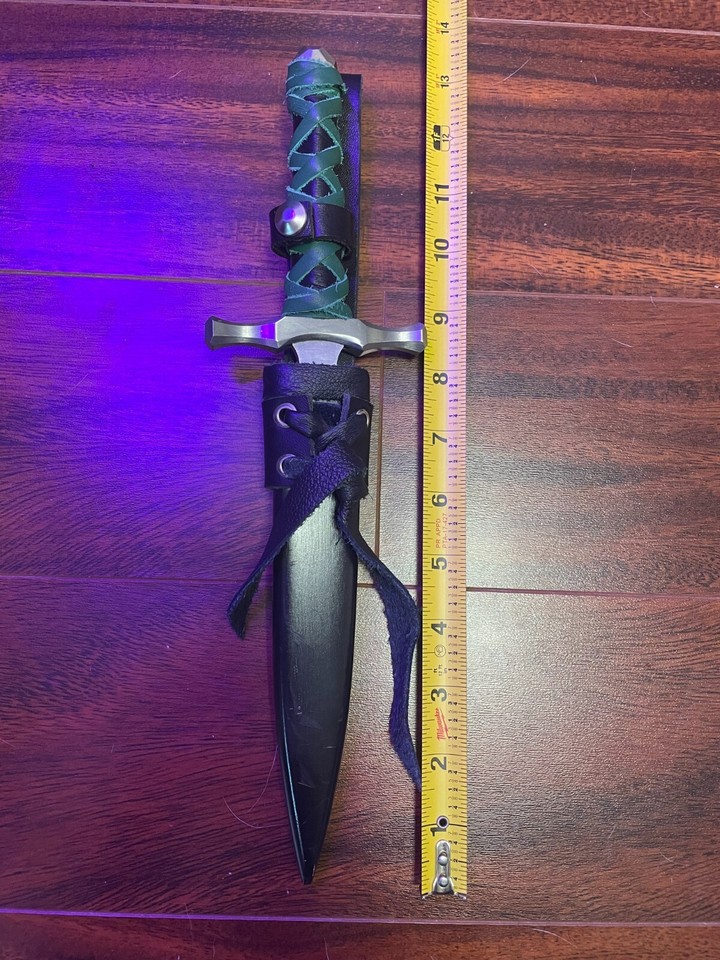 dagger fixed blade knife green on black handle 6.5 inch blade high ...