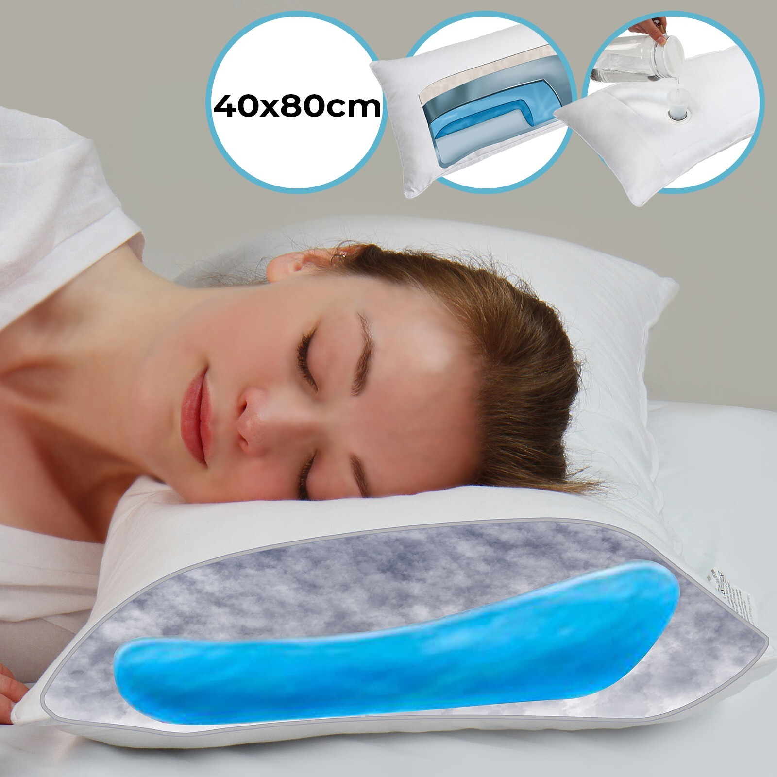 Cuscino ad Acqua - 40 x 80 cm, Fodera 100% Cotone