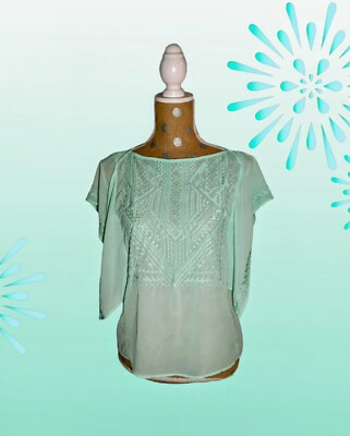BANANA REPUBLIC Blouse Sz XS CREAMY MINT Green Flutter Sleeves Crepe Shirt Top