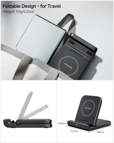 Wireless Charger for Samsung Galaxy Z Flip 6/5/4/3, Foldable Phone Charger Stand - Picture 3 of 8