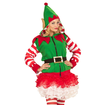 VESTITO CARNEVALE ELFO AIUTANTE DI BABBO NATALE FELPA