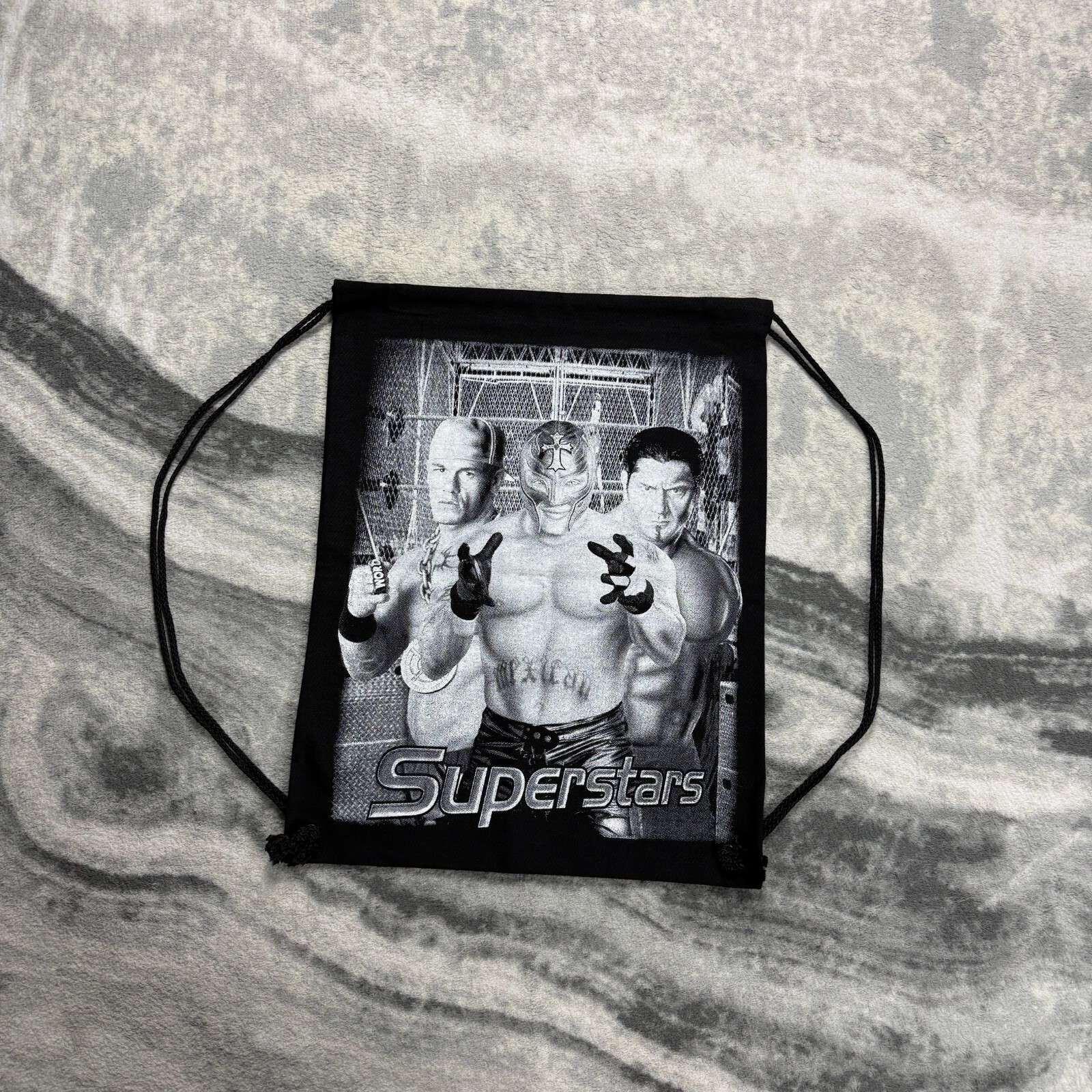 WWE WWF Smackdown John Cena Rey Mysterio Batista 2000's Y2K Black Drawstring Bag image 5