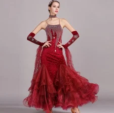 Chic Rhinestones Latin Ballroom Dance Sexy Dress Salsa Modern Waltz Tango Dress 
