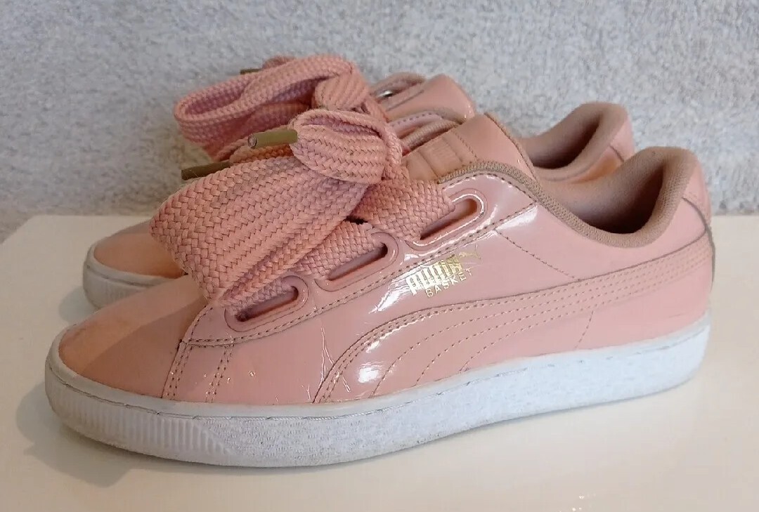 Verdahotel Heart Patent Basket Heart Puma Amazon PUMA BASKET Pink Patent Leather Trainers Fat Lace Style Womens Girls UK Size