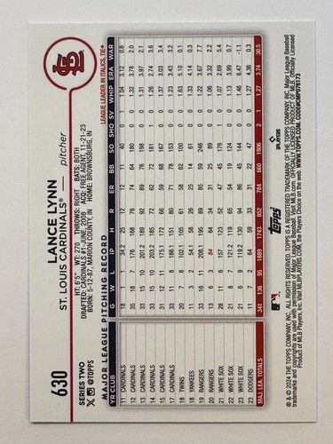 2024 Topps Lance Lynn All-Star Game Foil ASG #630 St. Louis Cardinals - Picture 2 of 2