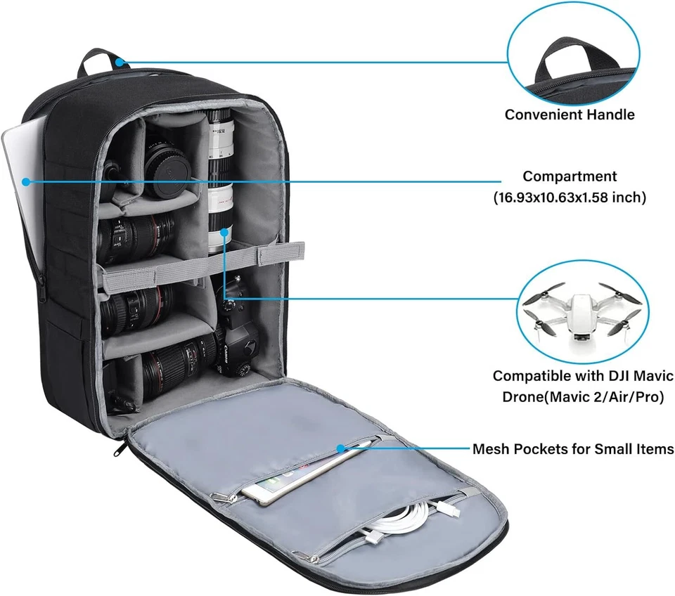 Mochila bolsa para cámara de 15-16 pulgadas DSLR/SLR/fotografía sin espejo 3 capas táctica Foto 2 de 4