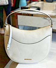 Michael Kors Dover Large Leather Top Zip Half Moon Shoulder Bag in Light Cream