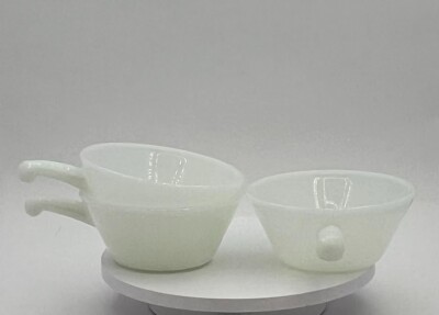 Fire King Milk Glass Soup Bowls with Handles Set of 3 VNTG White Chili Mug Cup