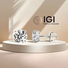 14K Gold Lab Grown Diamond Stud Earrings IGI Certified  0.50 Ct-6.00 Ct D/F VS1